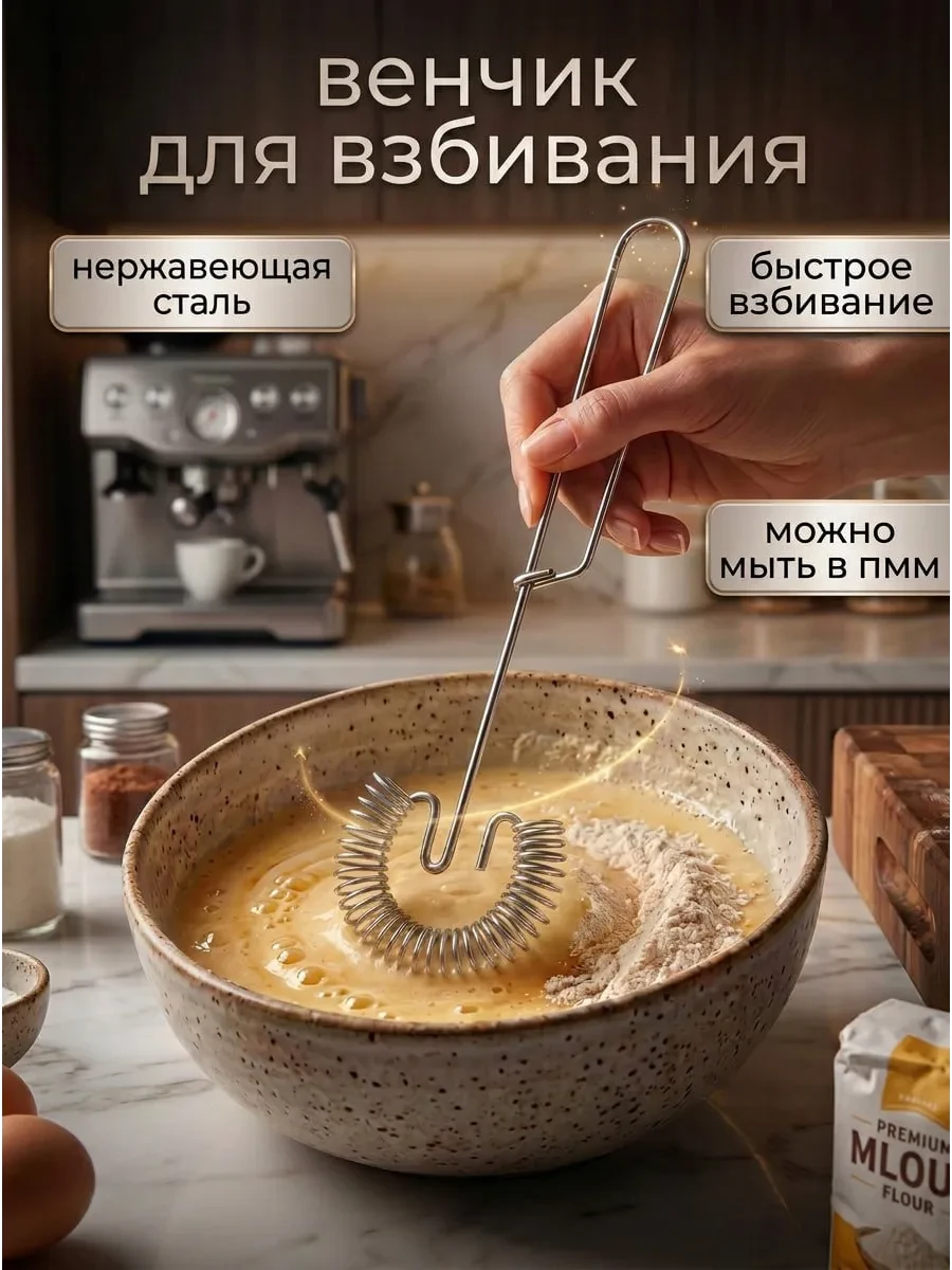 ⚡️ Венчик пружинный ручной для взбивания, HomeFun