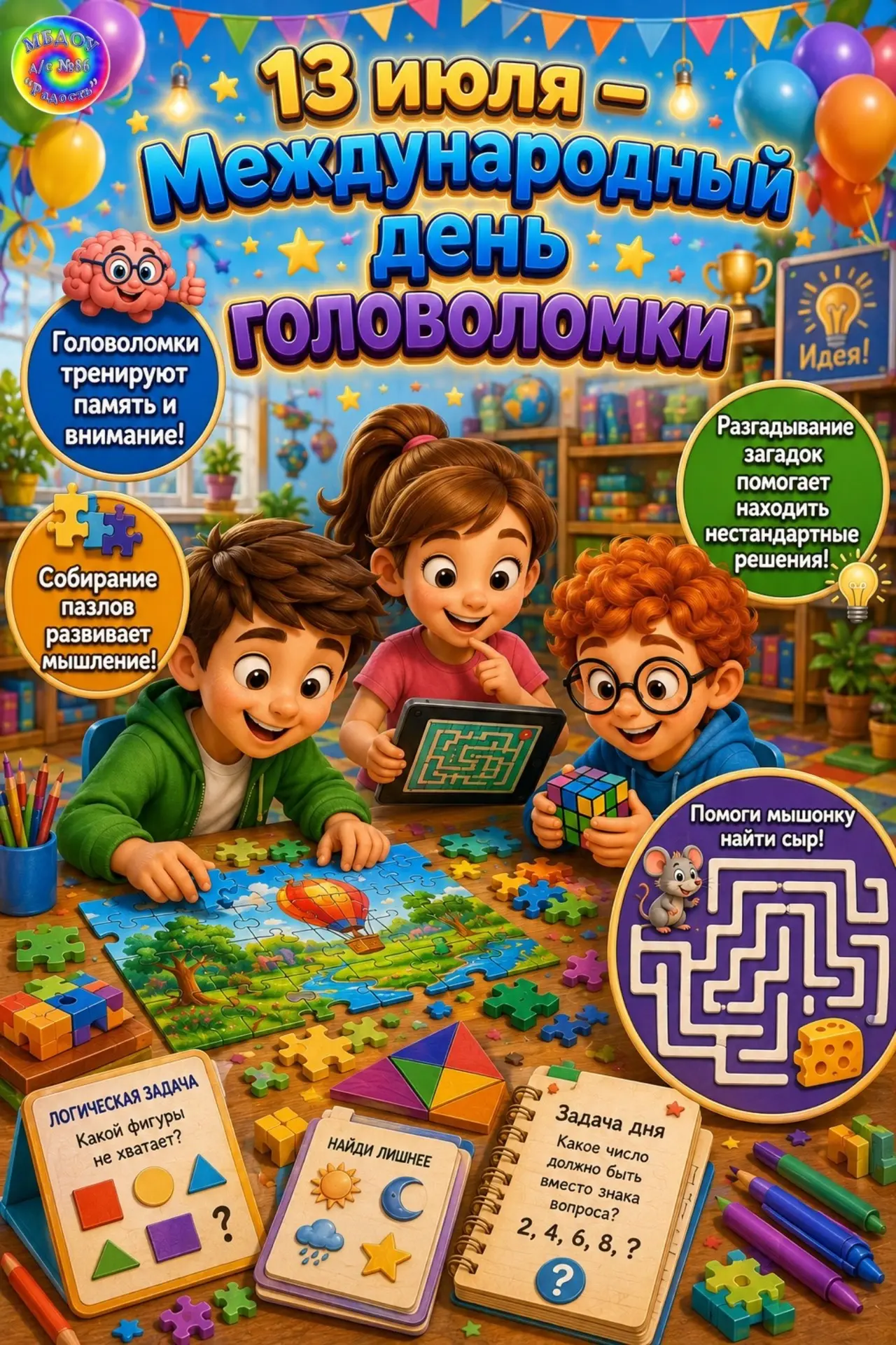 1️⃣3️⃣ ИЮЛЯ  — МЕЖДУНАРОДНЫЙ ДЕНЬ ГОЛОВОЛОМКИ!🧩🧠

🧐А вы знали, что сегодня весь мир отмечает праз