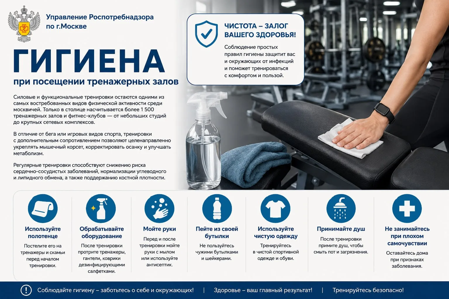 Гигиена при посещении тренажерных залов  Силовые и функциональные тренировки остаются одними из самы