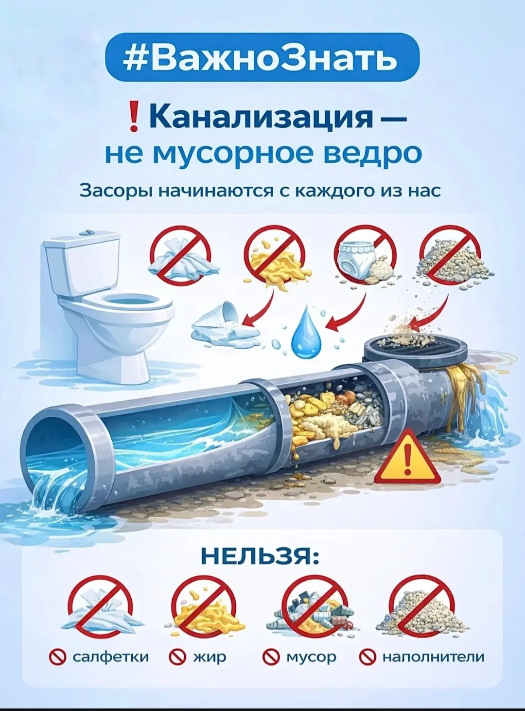 💦 Правило трёх «Ж»:

✅ Жидкое — можно.
✅ Жидкость + жалкая горстка туалетной бумаги — можно.

❌ Всё