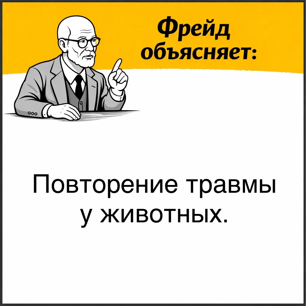 Фрейд ссылается на наблюдения за животными (например, за молодыми обезьянами), которые многократно п