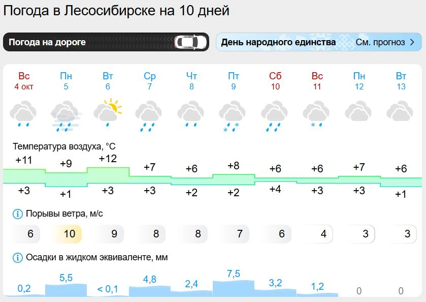 Дождливую неделю обещают жителям Лесосибирска🌂🌧️