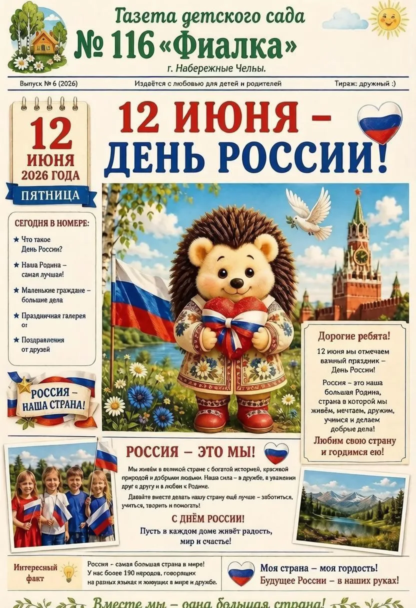 Уважаемые родители, дорогие ребята и коллеги! 🤗

Поздравляем вас с Днём России! 🇷🇺

Для воспитанн