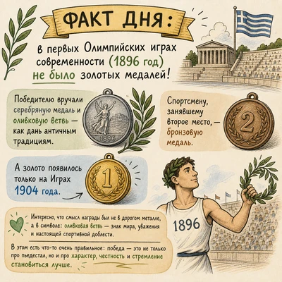 Факт дня: в первых Олимпийских играх современности (1896 год) не было золотых медалей!
