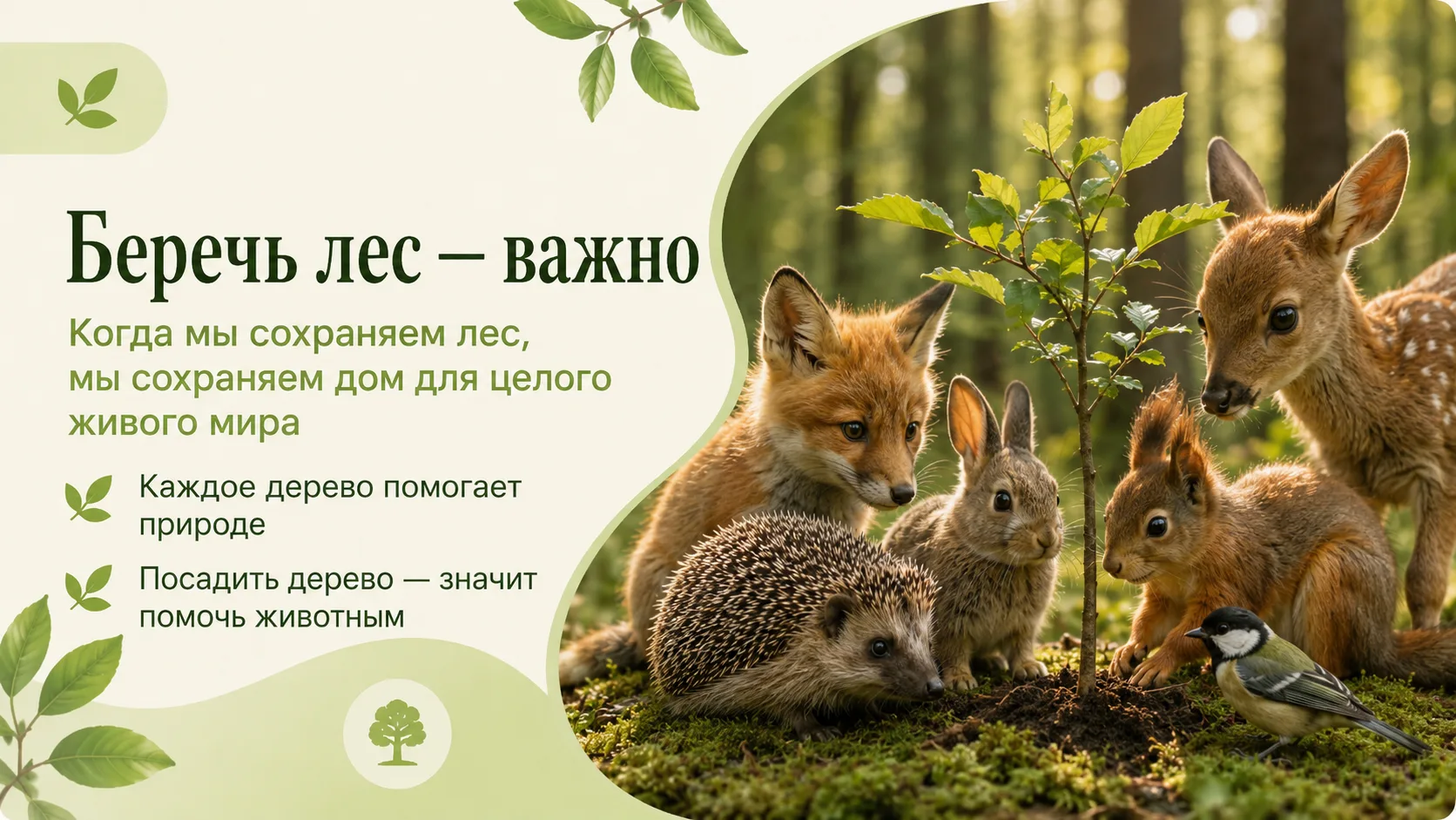 🌲 Лес — это дом для целого живого мира.

Для птиц — это ветви, гнёзда и безопасные кроны.
Для белок
