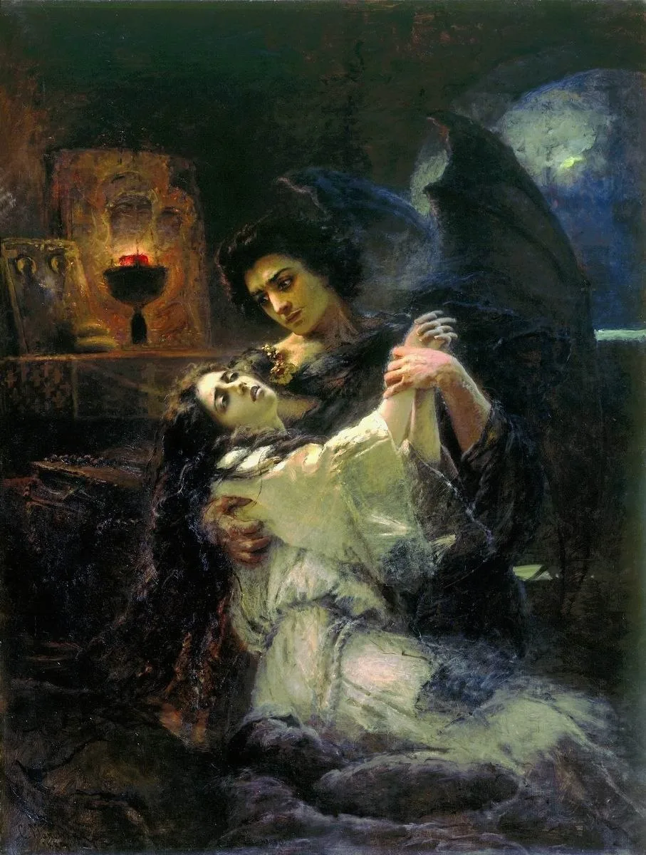 «Тамара и демон», 1889
 — Маковский Константин Егорович 
(1839-1915)

То не был ангел-небожитель,
Ее
