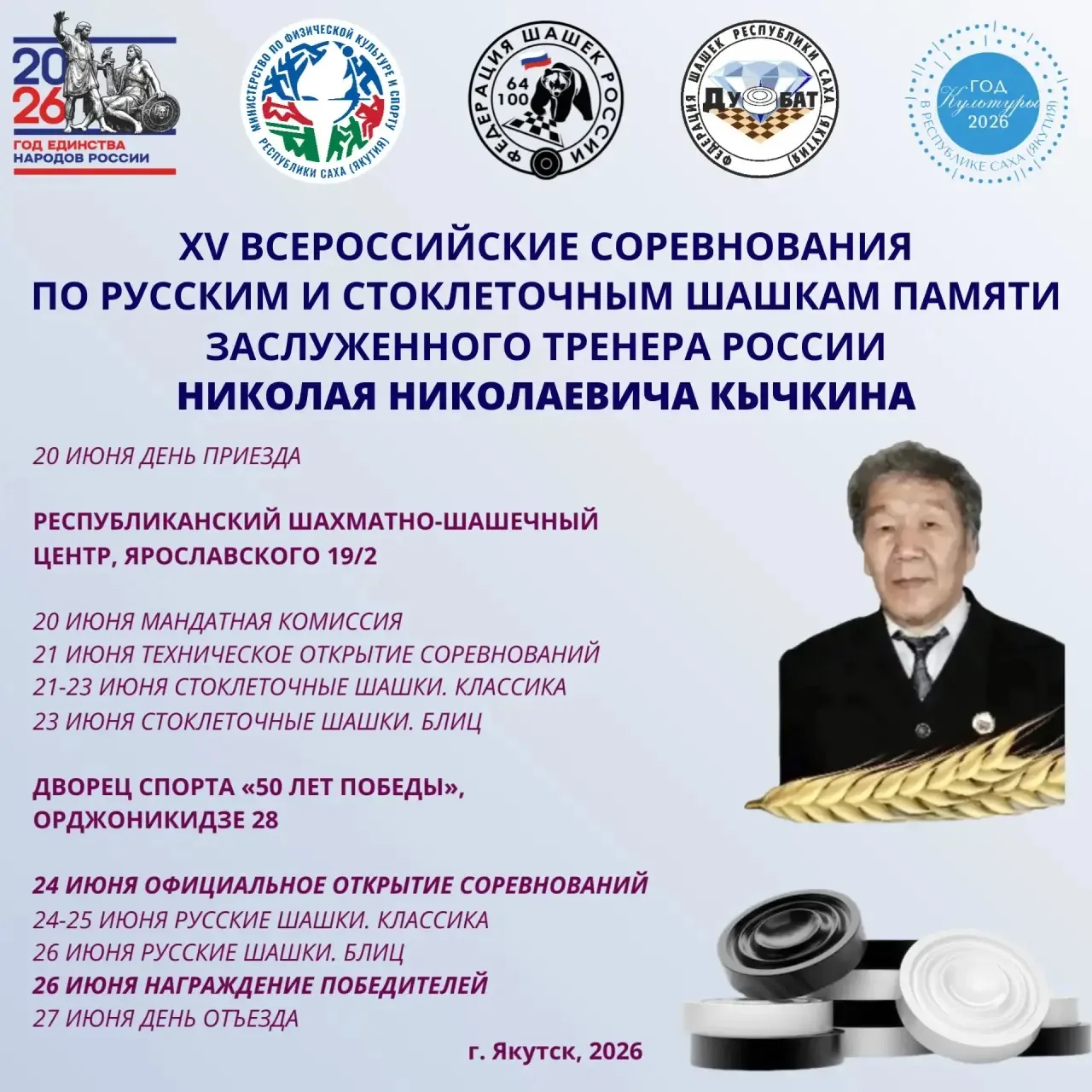 🥇🥈🥉XV Всероссийские соревнования по стоклеточным шашкам памяти заслуженного тренера России Н.Н. К