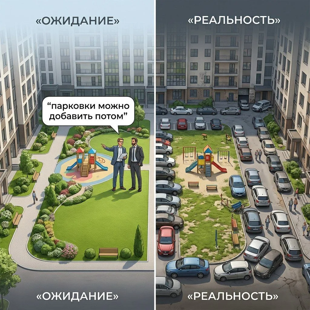 И снова про архитектурные мифы: «Парковки можно добавить потом»