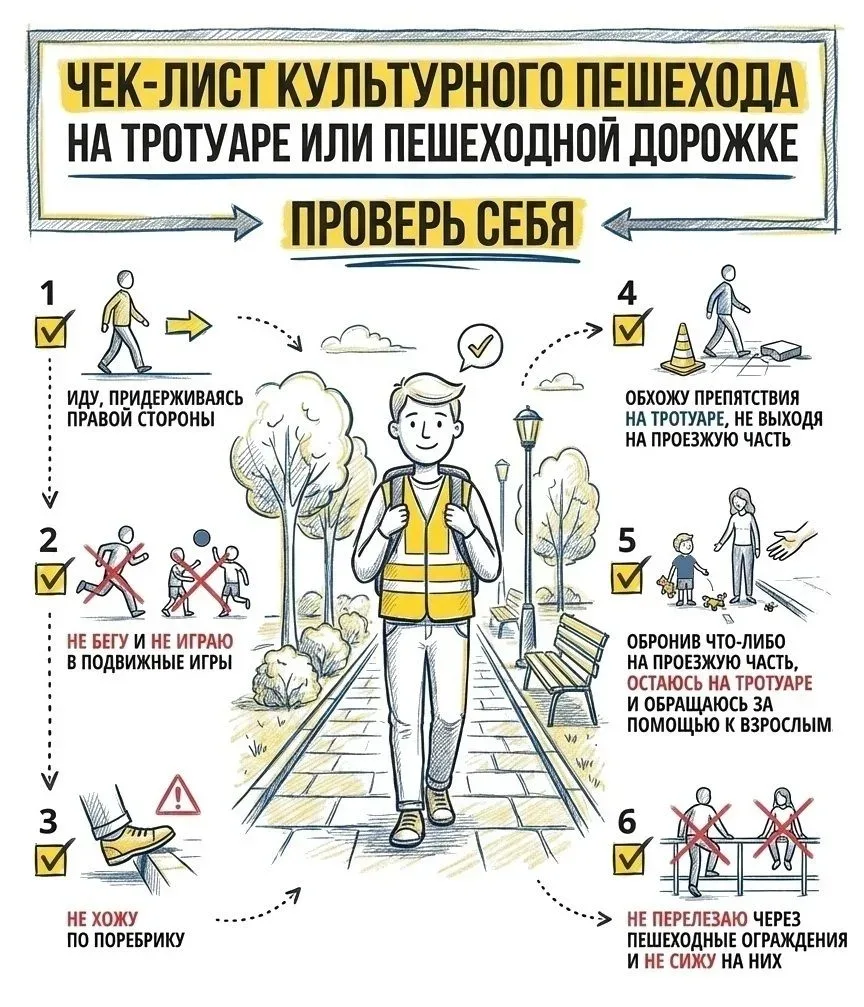 Помни алгоритм перехода проезжей части:  ✅ «Стой» – остановись перед пешеходным переходом подальше о