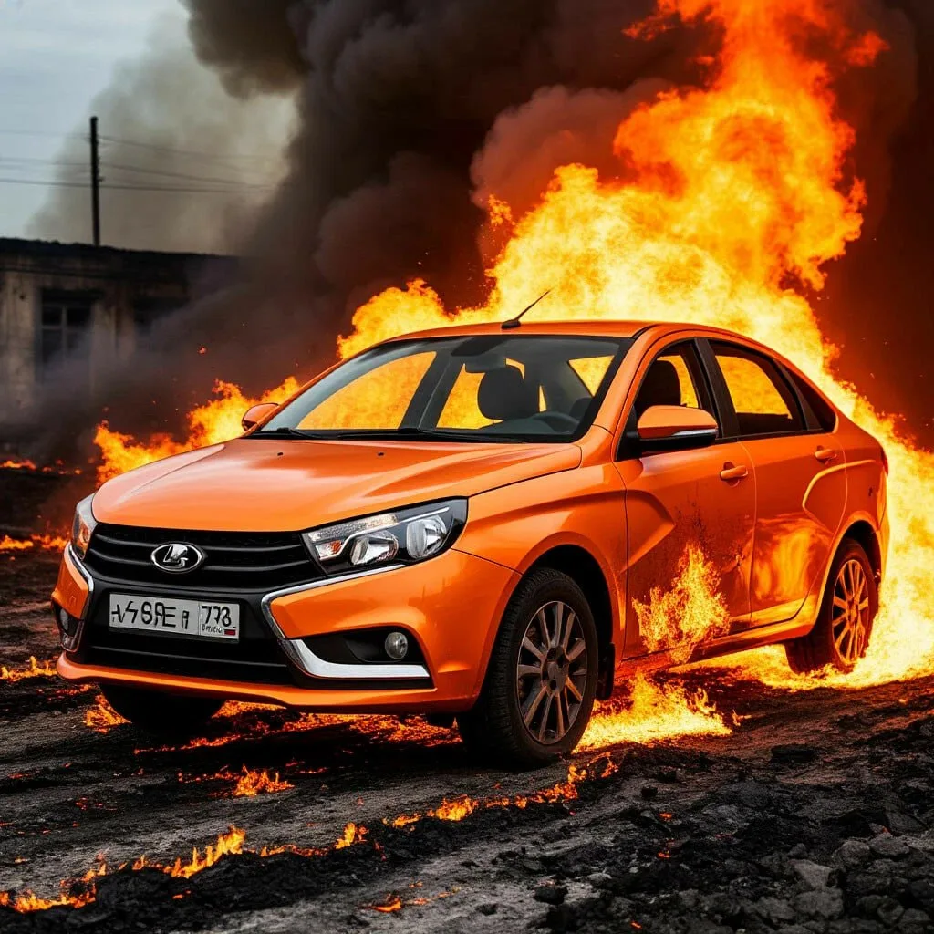 🔥Мужчина в Самарской области поджёг Lada Vesta у автосалона — всё из‑за внезапного под...