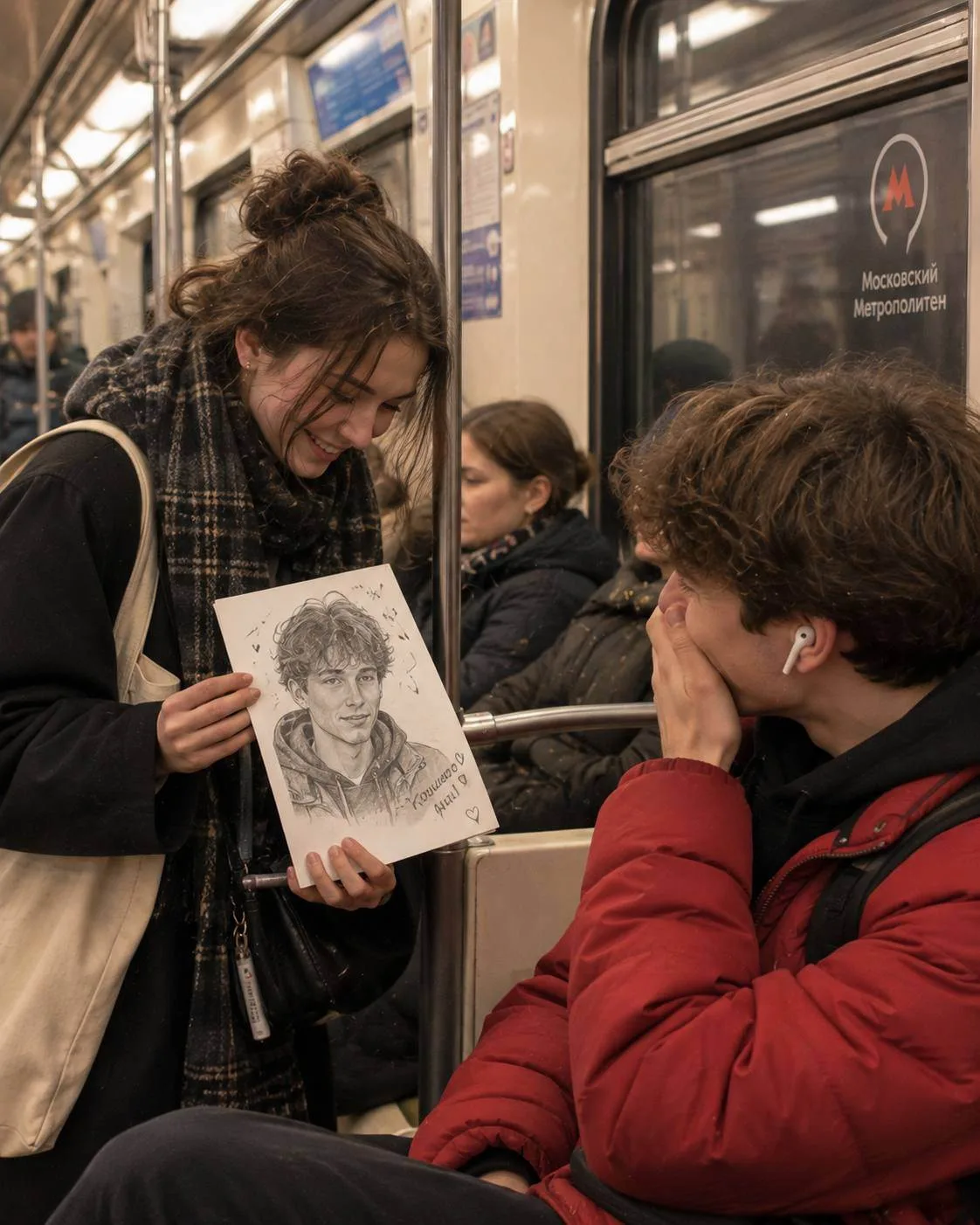 🗞️ В московском метро девушка нарисовала портрет незнакомого пассажира — и подарила ему