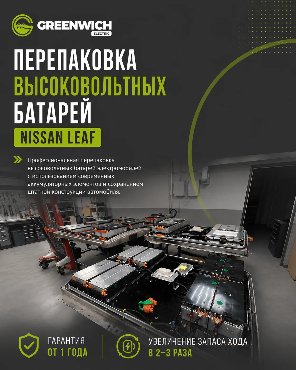 Перепаковка высоковольтных батарей Nissan Leaf