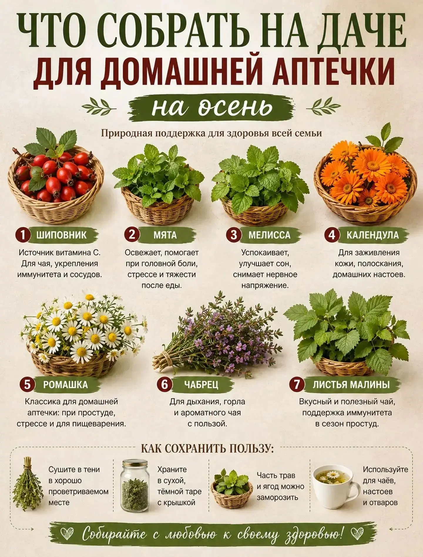 Что собрать на даче для домашней аптечки на осень? 🍂🌿