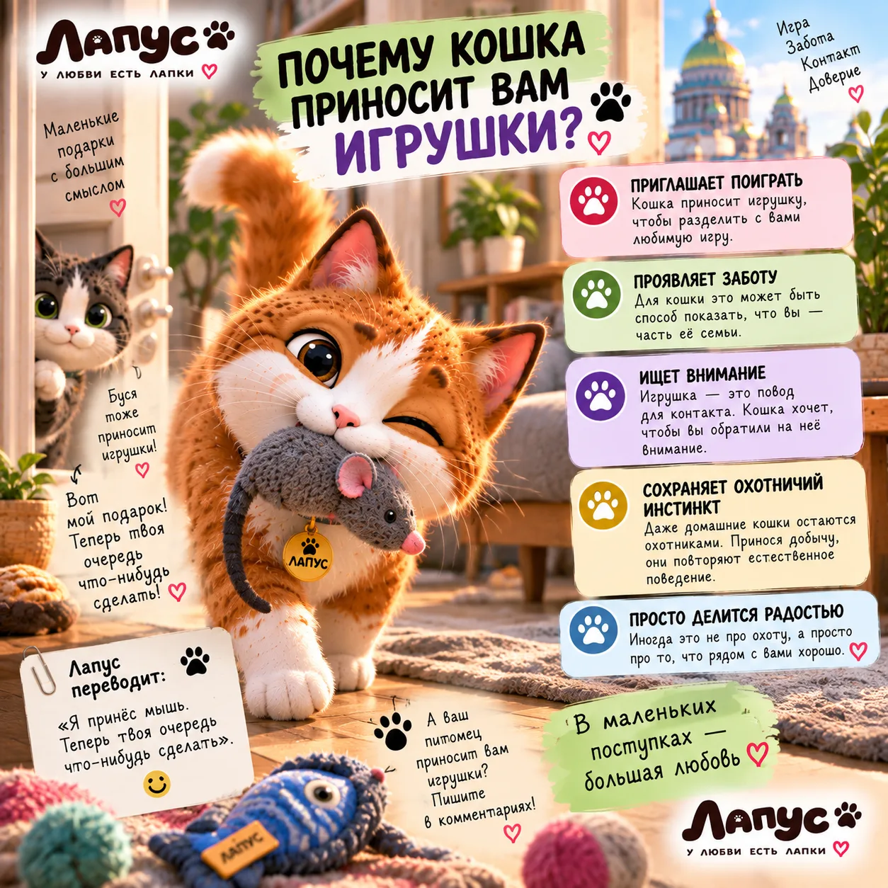 ПОЧЕМУ КОШКА ПРИНОСИТ ВАМ ИГРУШКИ?