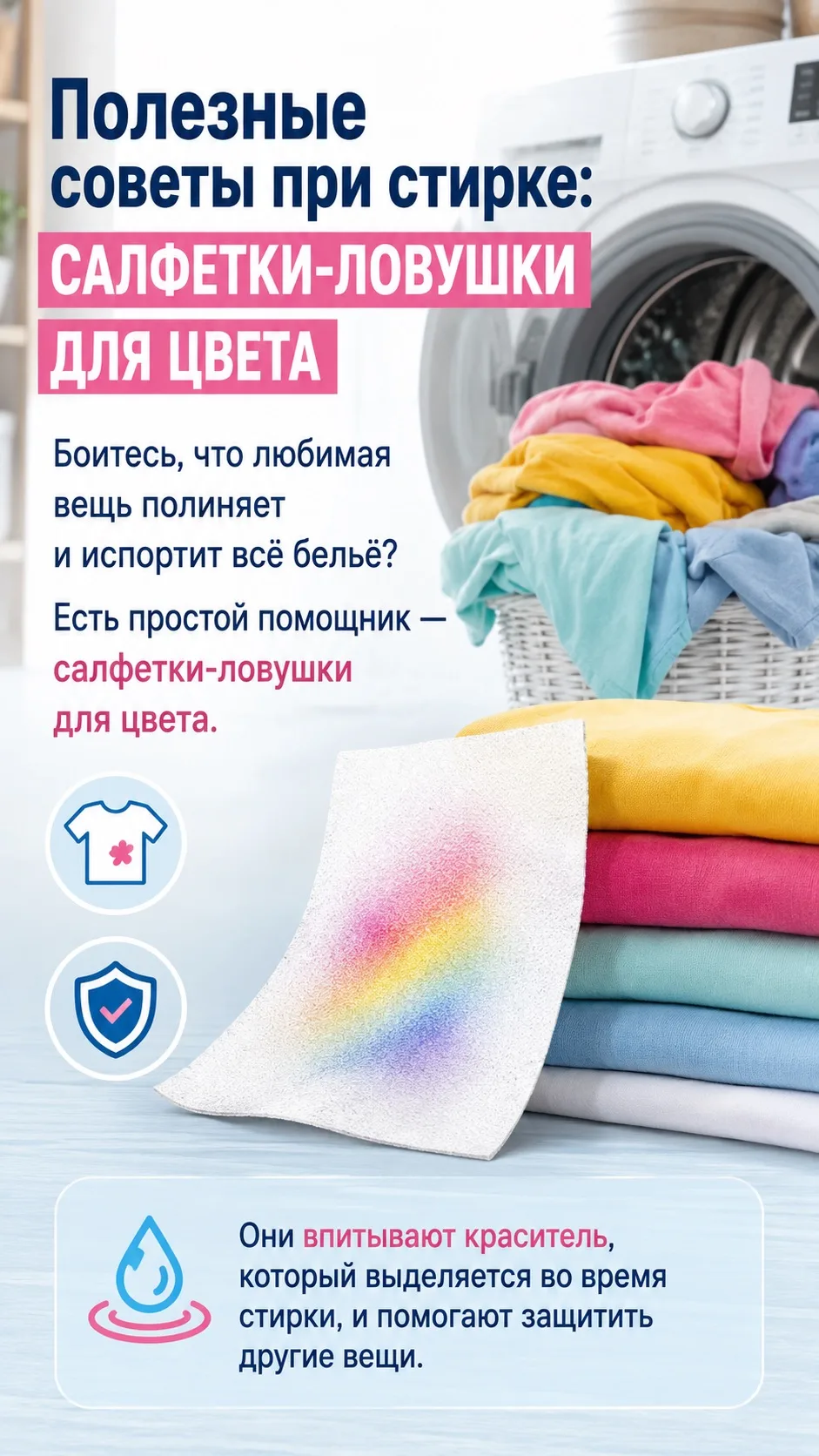 🧺 Полезные советы при стирке: салфетки-ловушки для цвета