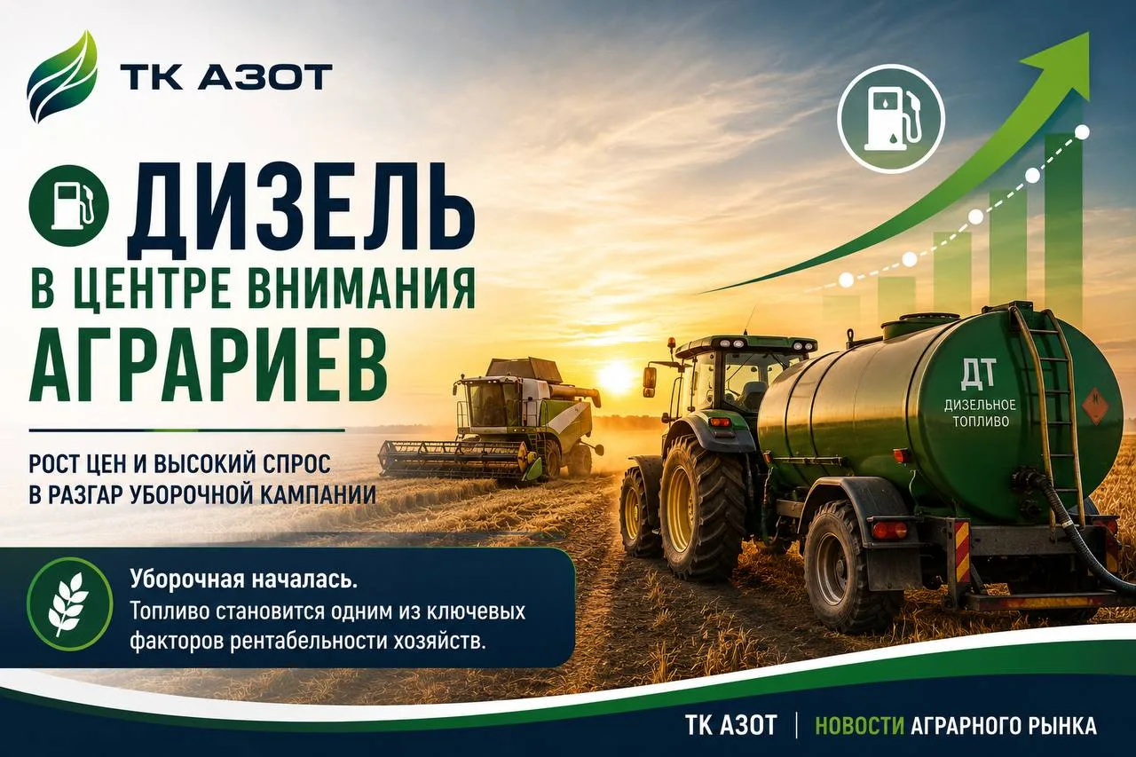 ⛽️ НОВОСТИ: ДИЗЕЛЬНОЕ ТОПЛИВО СТАНОВИТСЯ ОДНИМ ИЗ ГЛАВНЫХ ВЫЗОВОВ ДЛЯ АГРАРИЕВ.

На фоне старта убор