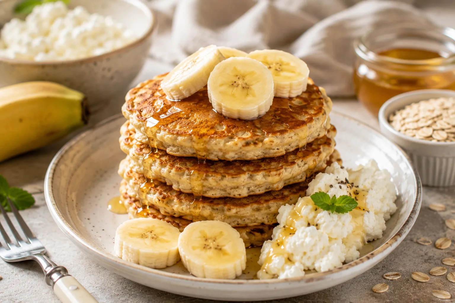 🥞 Овсяные панкейки с бананом и творогом