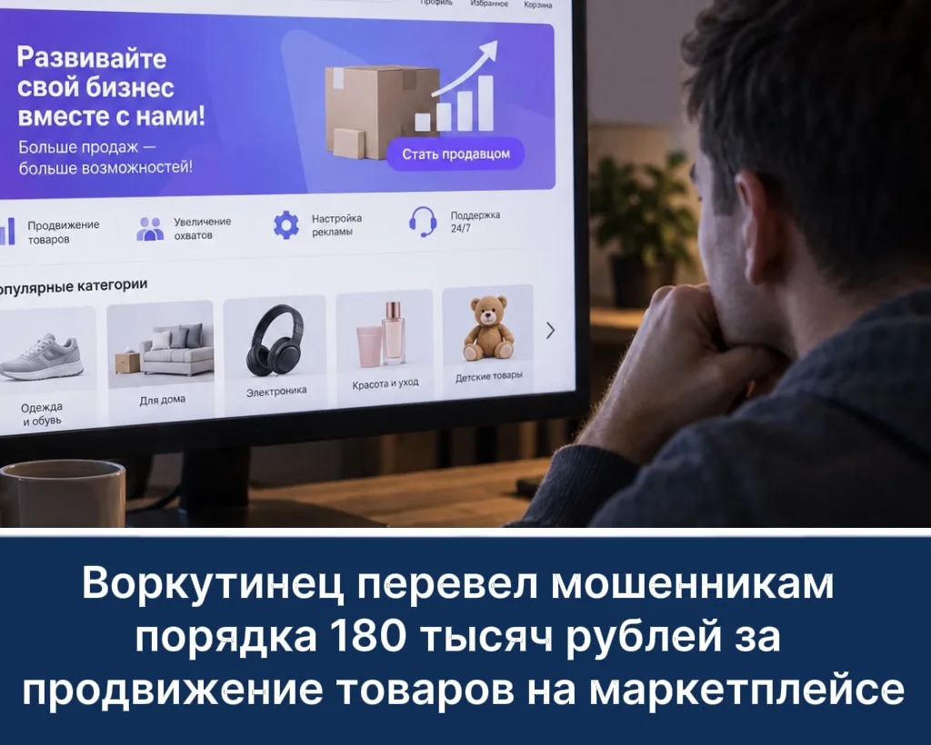 Воркутинец перевел мошенникам порядка 180 тысяч рублей за продвижение товаров на маркет...