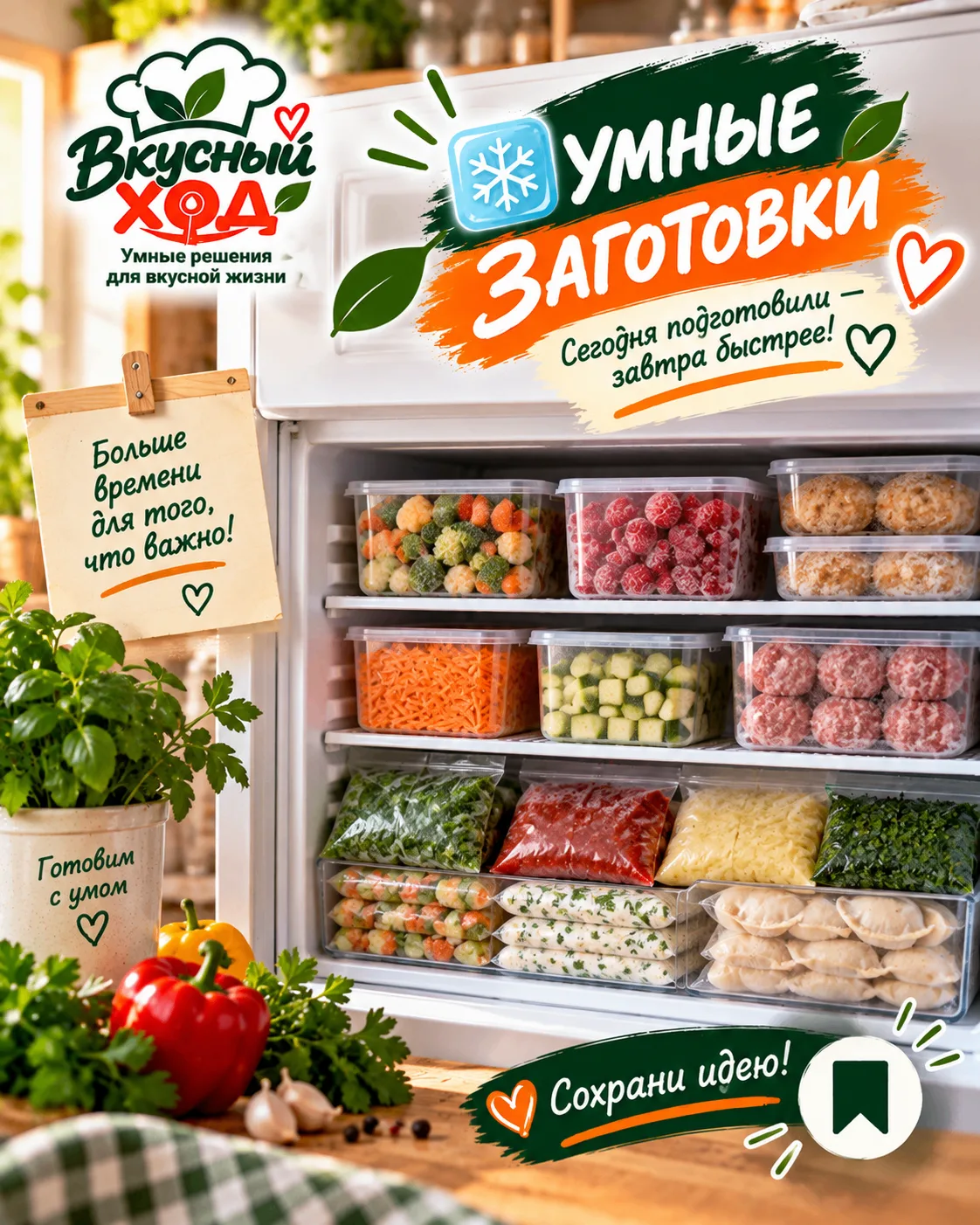 🧊 УМНЫЕ ЗАГОТОВКИ № 9 — ЧАС НА КУХНЕ = ЗАПАС БЫСТРЫХ БЛЮД