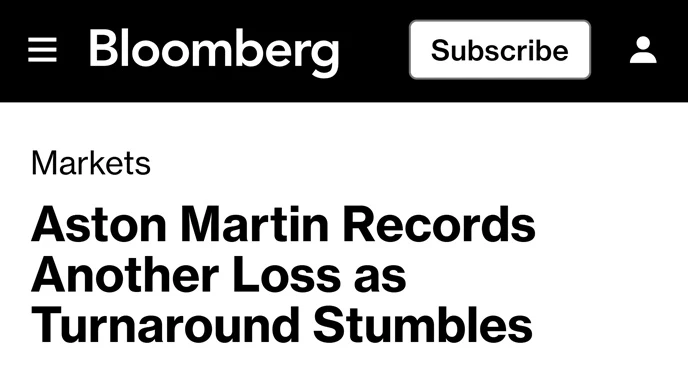 🇬🇧Aston Martin фиксирует рост убытков, — Bloomberg

▪️88,7 млн фунтов стерлингов — убытки британск