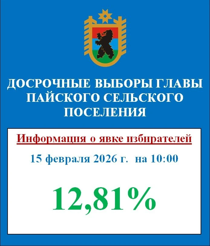 🗳 Явка избирателей на досрочных выборах Главы Пайского сельского поселения  по состоянию на 10:00 15