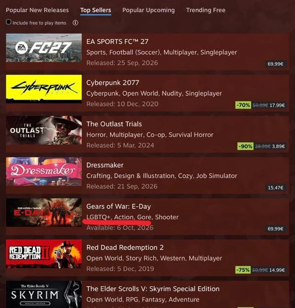 🎮 Gears of War: E-Day получила необычный главный тег в Steam