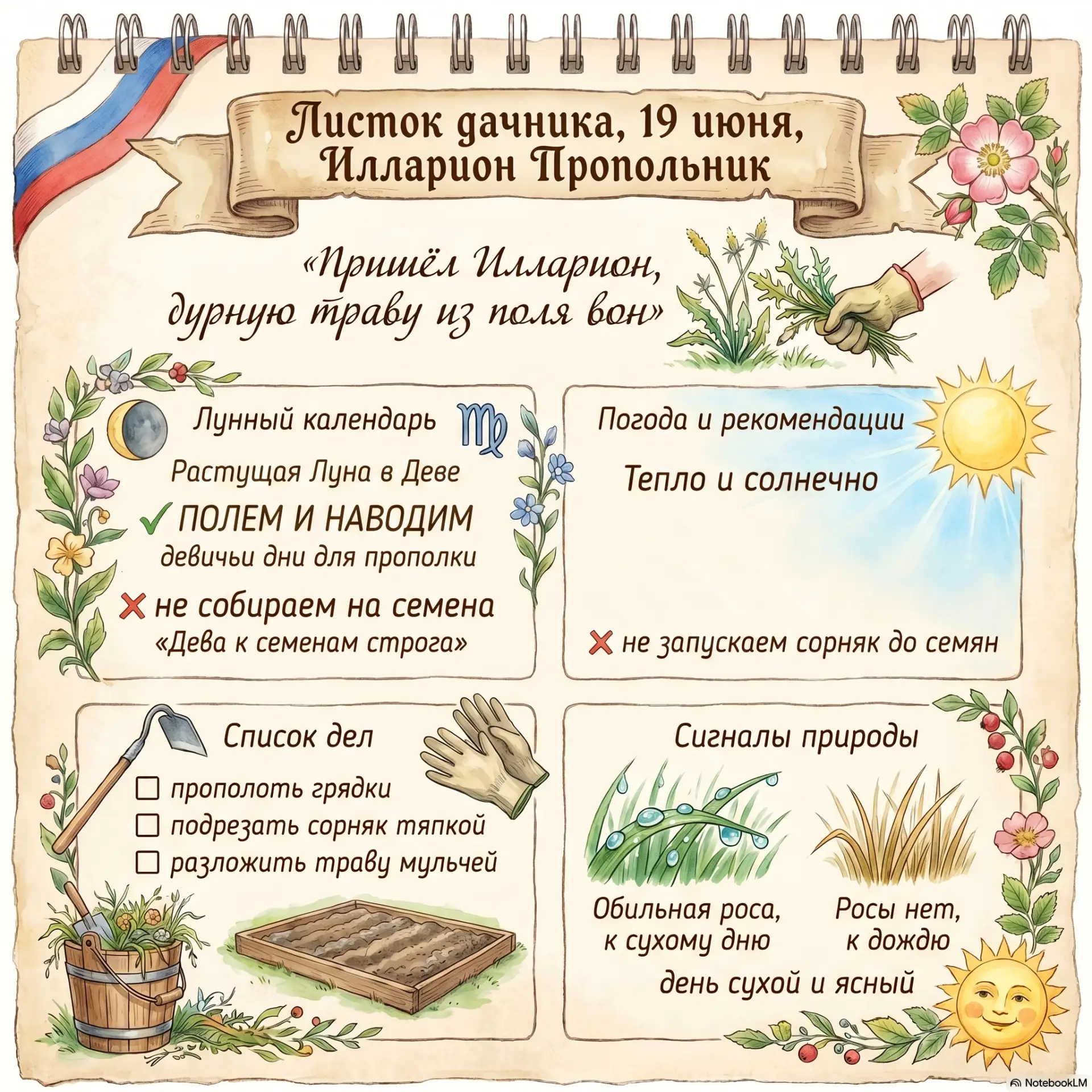 📅 ЛИСТОК ДАЧНИКА: 19 ИЮНЯ
Илларион Пропольник

Хей-хей, знатные мои копачи! С вами Патрик 🌶️

Илла