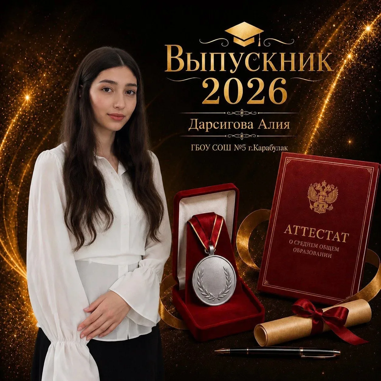 Поздравляем нашу серебряную медалистку — Дарсигову Алию! 🎓

Сегодня мы с гордостью чествуем выпускн