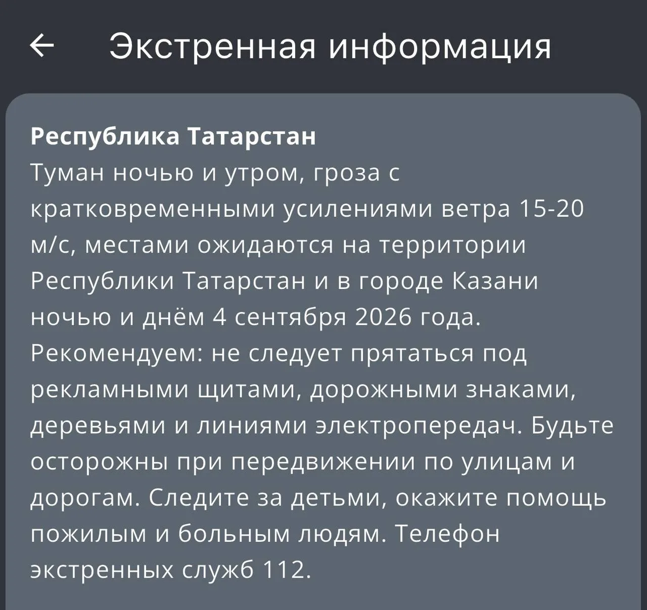 Туман и гроза с кратковременными усилениями ветра 15-20 м/с ожидаются на территории Тат...