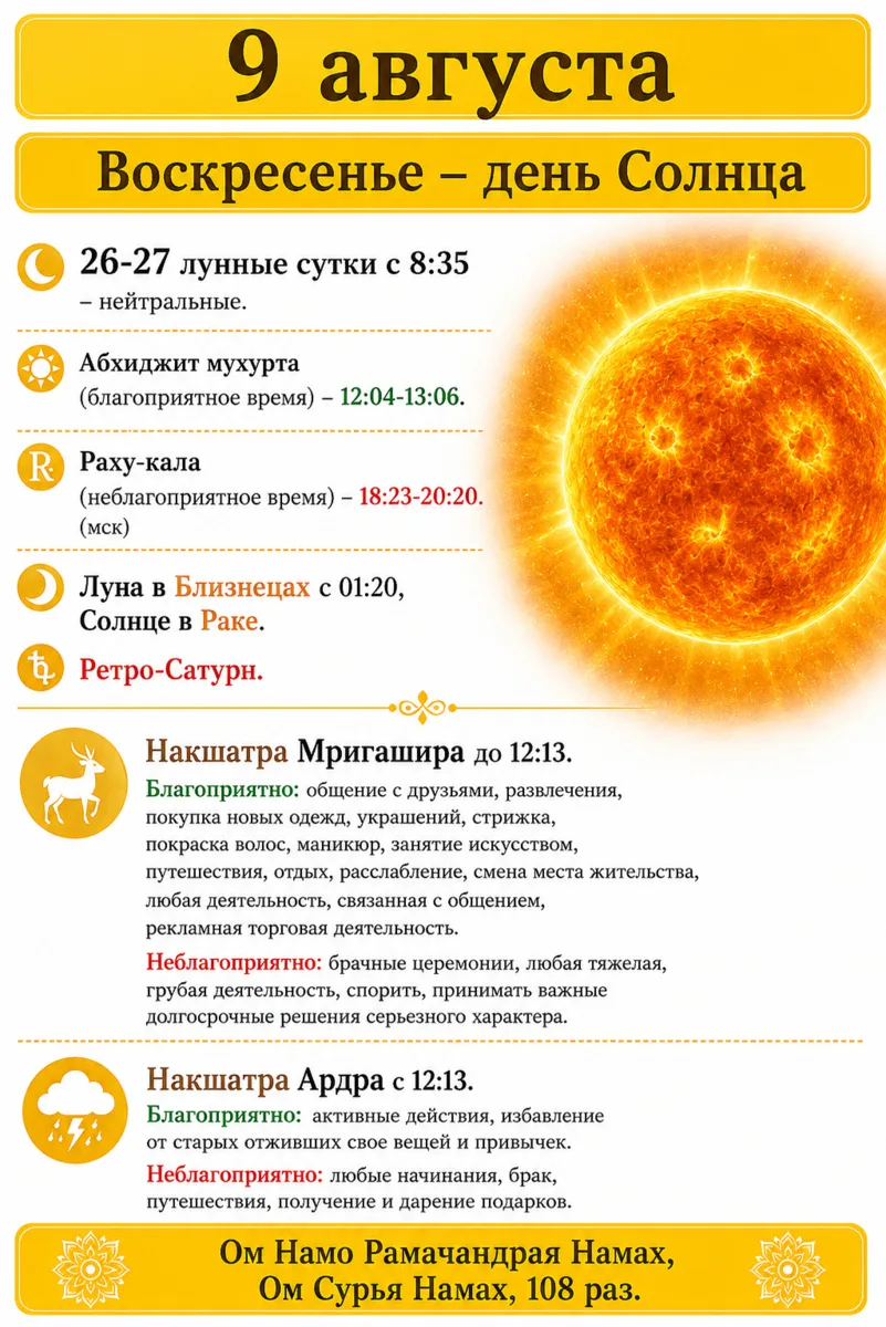 Астрологический прогноз на 9 августа