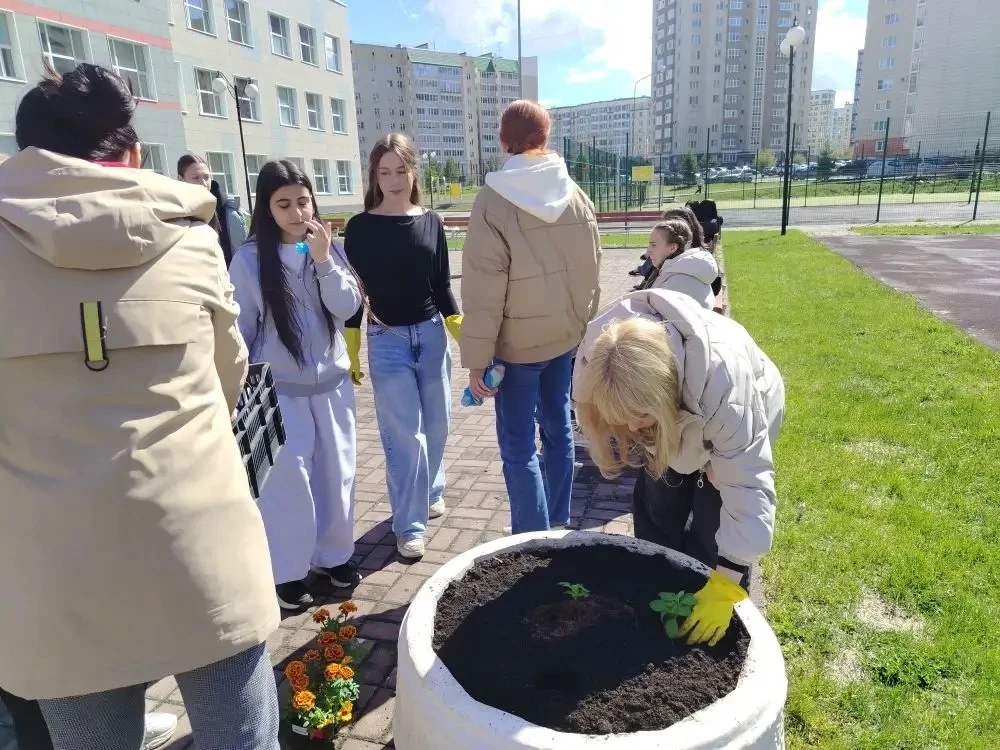 🌷 Сегодня наши учащиеся и педагоги дружно взялись за дело — высадили первые цветы на школьном дворе!