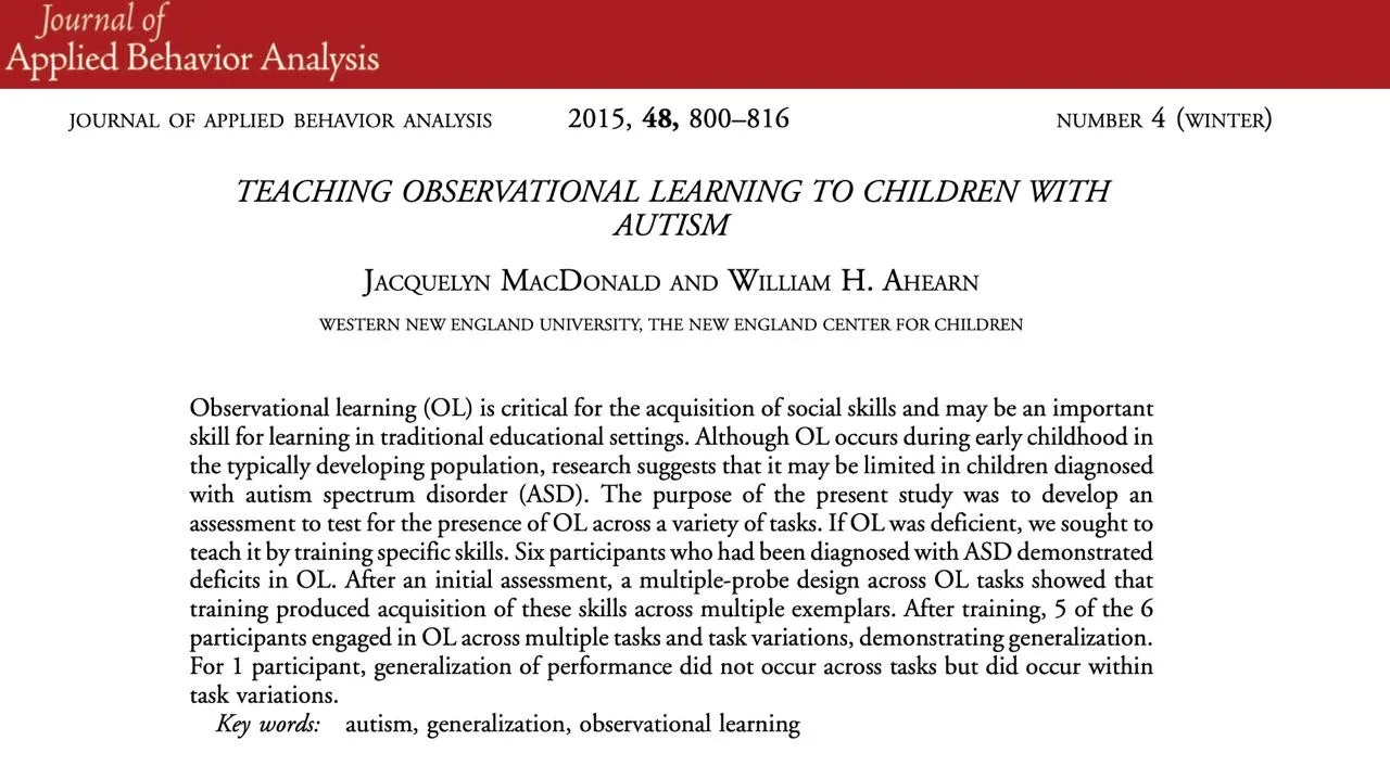 Разбираем статью "Teaching Observational Learning to Children with Autism".