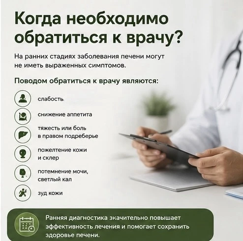 Когда необходимо обратиться к врачу?

🦠На ранних стадиях заболевания печени могут не иметь выраженн