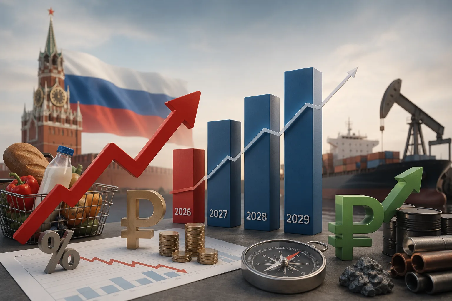 Прогноз по инфляции в России на 2026 год повышен до 5,2% с ранее ожидаемых 4%. Начиная с 2027 года, 