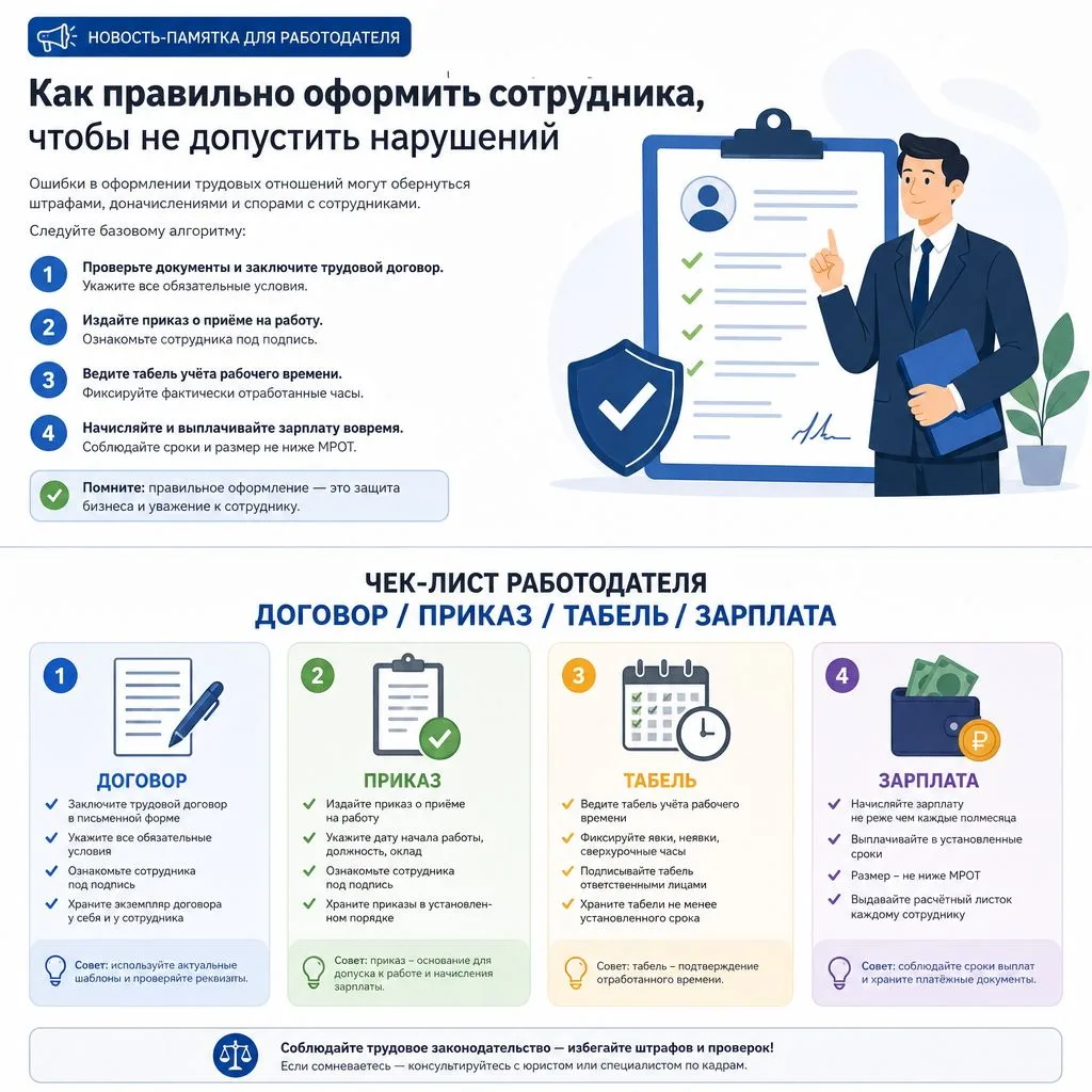 📋 Работодателям напомнили, как правильно оформить сотрудника