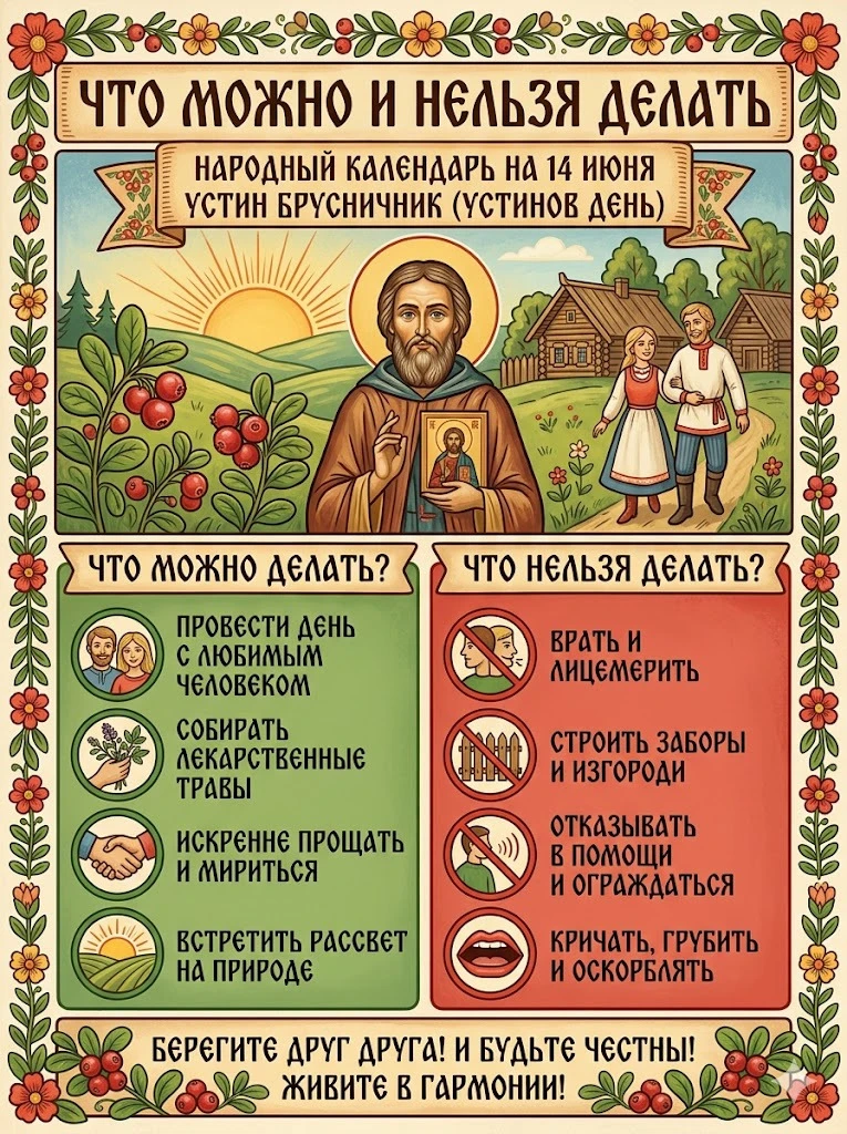 🌿☀️ Народный календарь на 14 июня: Устин Брусничник (Устинов день) ☀️🌿