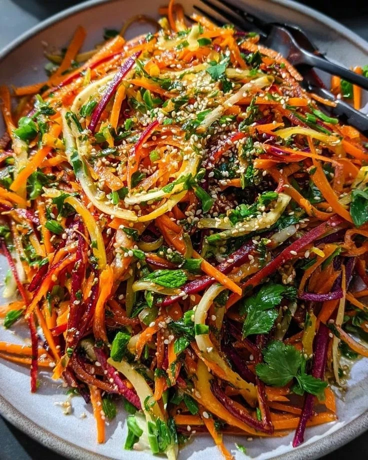 Азиатский салат из овощной лапши с кунжутом