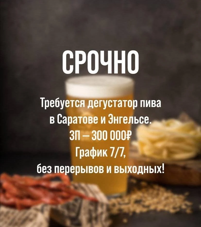 В Саратове ищут дегустатора пива с зарплатой в 300 тысяч рублей