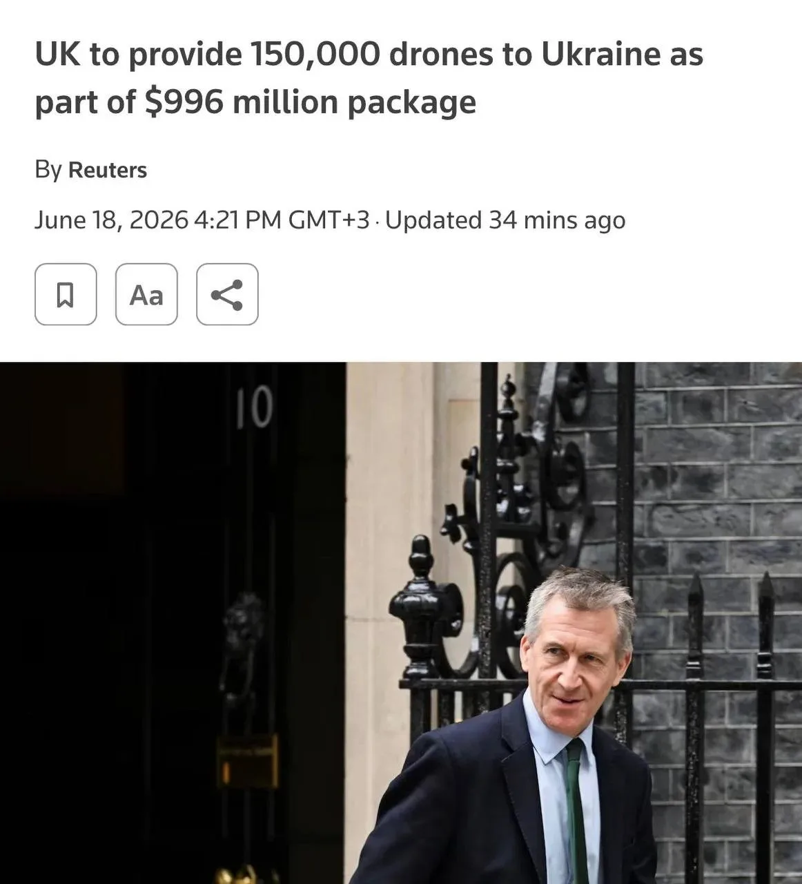 Великобритания объявила пакет помощи Украине на ~$996 млн, включая 150 000 дронов разных типов, — Re