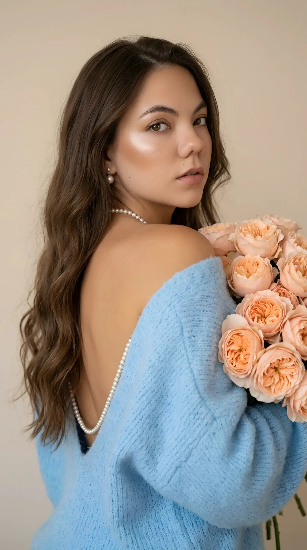 БУКЕТ РОЗ. ВЗГЛЯД ЧЕРЕЗ ПЛЕЧО. ТЫ 🌹✨  Крупный портрет со спины. Ты оборачиваешься через плечо. В рук
