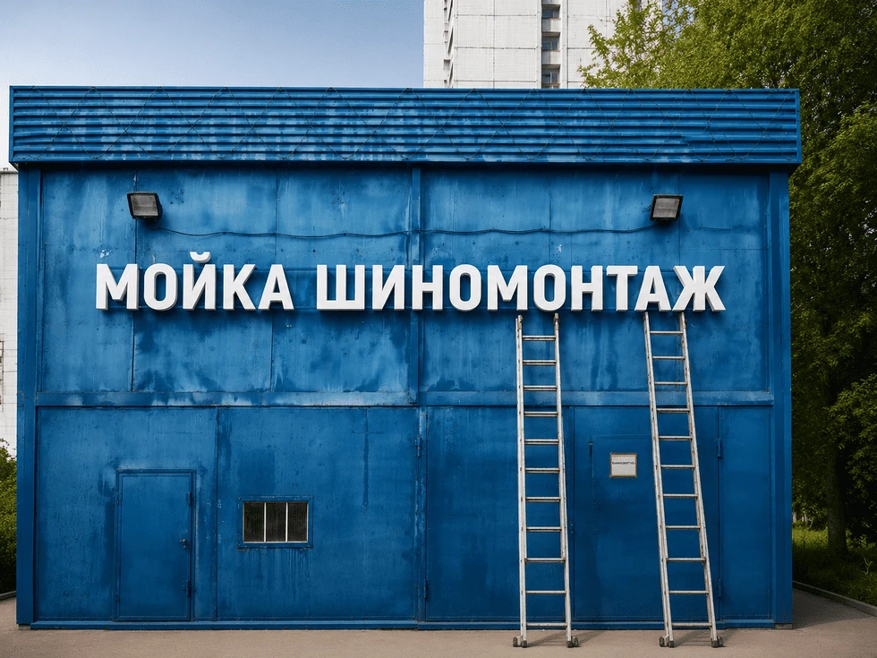 Для вывески автомойки или шиномонтажаем чем проще — тем лучше.