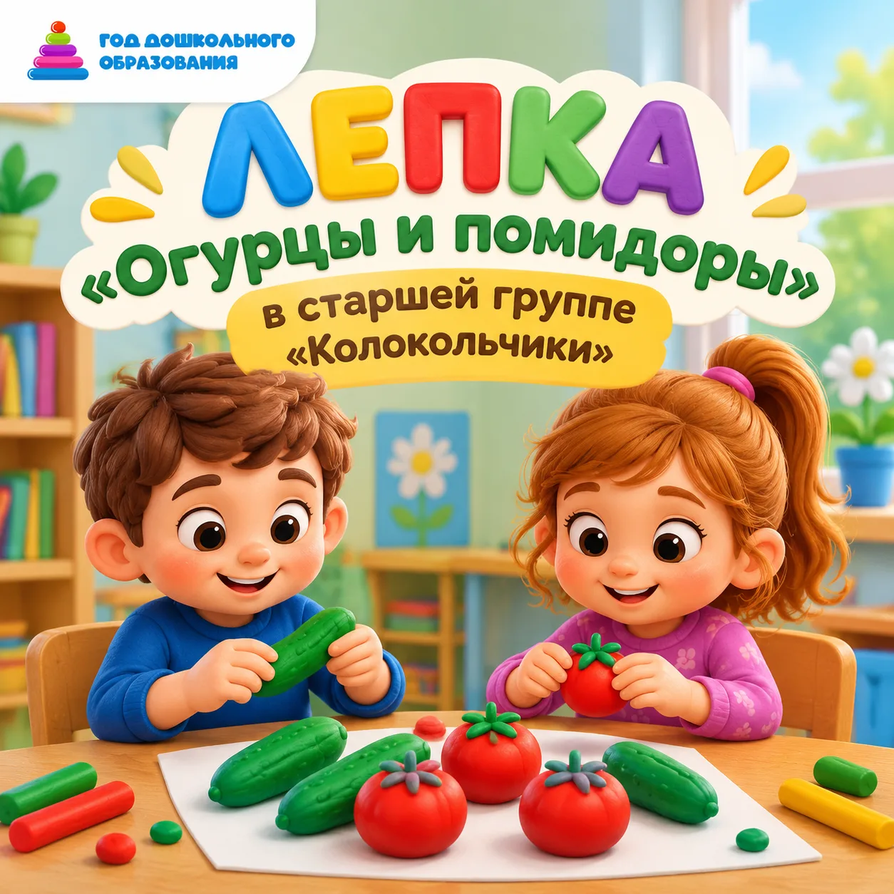 🥒🍅 В старшей группе «Колокольчики» прошел веселый урок лепки на тему «Огурцы и помидо...