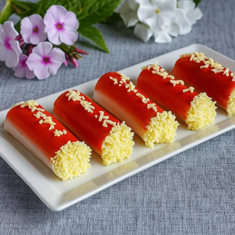 Эта закуска точно не останется без внимания на столе. Яркие, вкусные и очень простые рулетики из кра