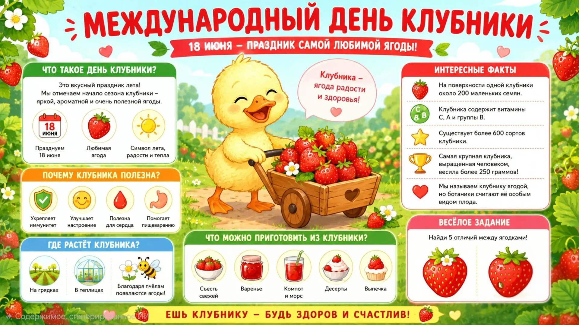 Международный день клубники 🍓
 
18 июня отмечается праздник одной из самых любимых😍 летних ягод. О