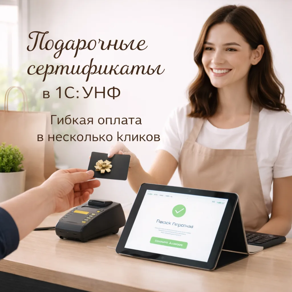 Подарочные сертификаты в 1С:УНФ — новые возможности обновления 3.0.13