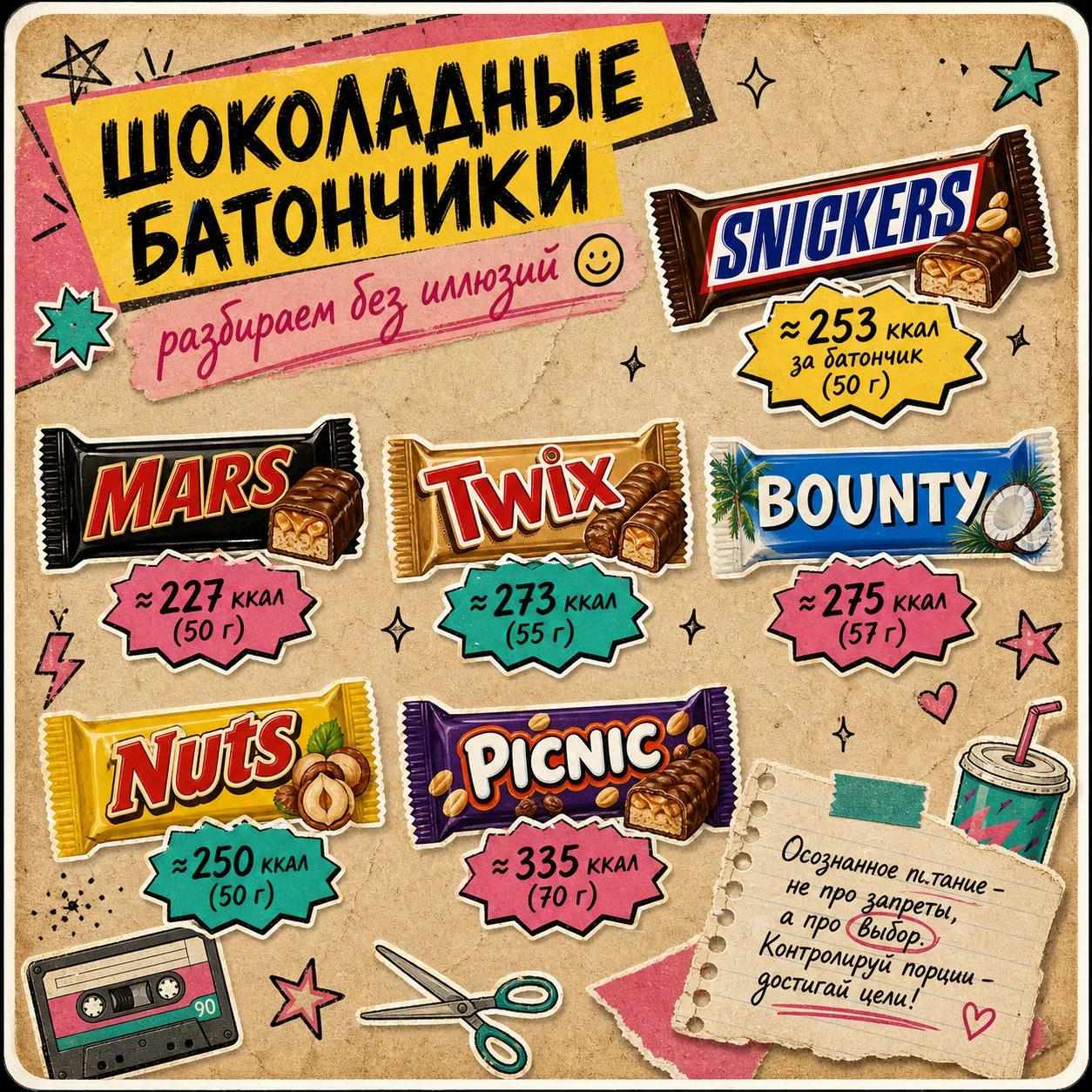 🍫 Шоколадные батончики — разбираем без иллюзий

Батончик — это когда "просто перекушу", а потом узн