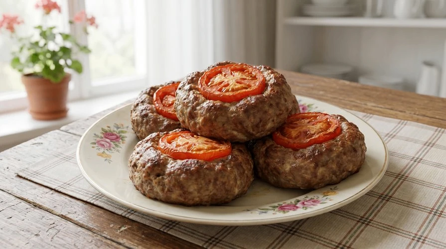 Мясные гнёзда — Сочные, ароматные мясные гнёзда с начинкой из помидора, запечённые в сметанном соусе