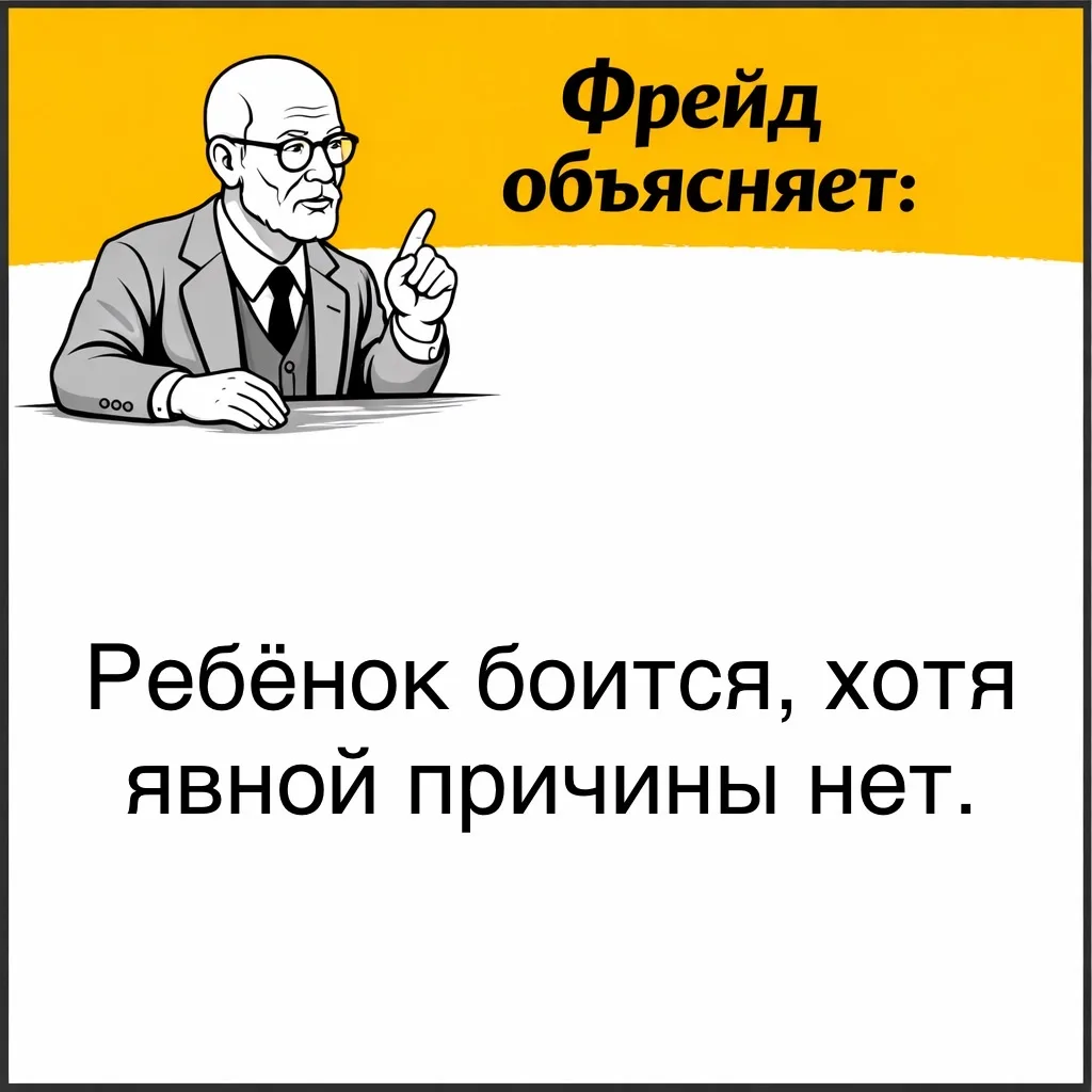 Фрейд приводит пример ребёнка, который начинает бояться чего-то конкретного - предмета или действия,