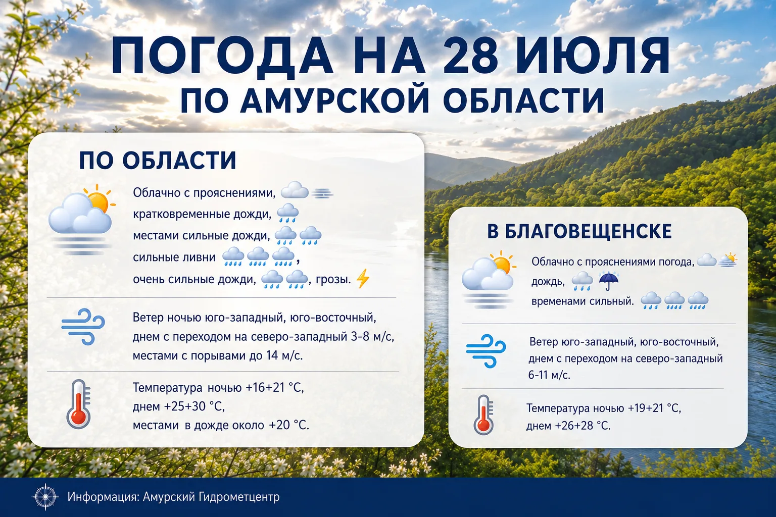 Погода в Амурской области и в Благовещенске на 28 июля.

Еще больше новостей в Telegram