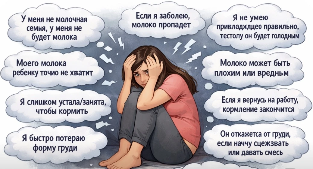У многих мам возникают мысли:

«У меня не молочная семья, у меня не будет молока»
«Если я заболею, м